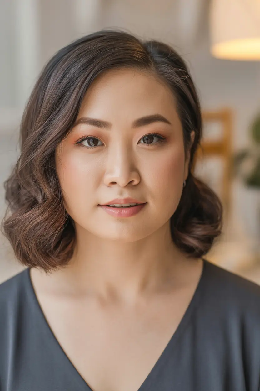 amazing spring haircuts for chubby faces 2026 Sleek Sculpted Wavy Bob With a Soft Side Part