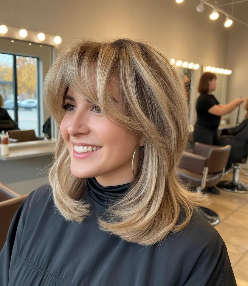 amazing spring haircuts for chubby faces 2026 Feathered Blonde Layers With Luminous Spring Volume