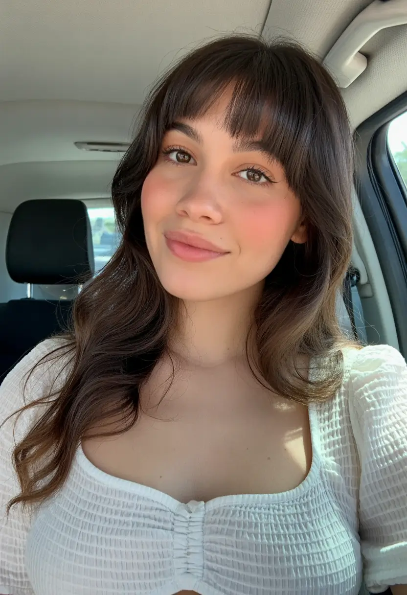 amazing spring haircuts for chubby faces 2026 Romantic Long Layers With Wispy Spring Bangs