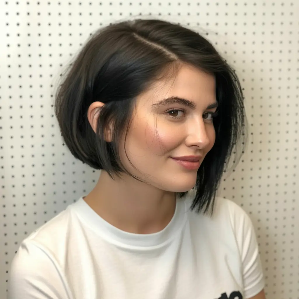 amazing spring haircuts for chubby faces 2026 Sleek Angled Bob With a Lightweight Spring Contour