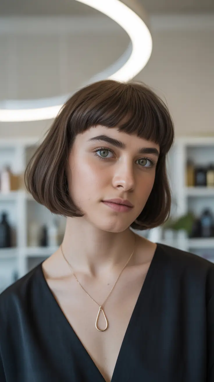amazing spring short hairstyles 2026 Soft French Bob With Micro Bangs