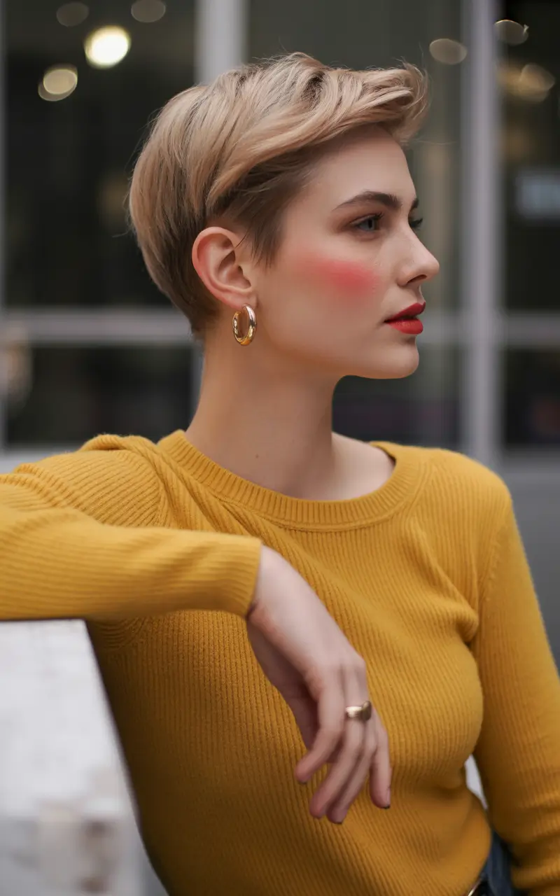 amazing spring short hairstyles 2026 Sleek Side Swept Pixie With Retro Influence