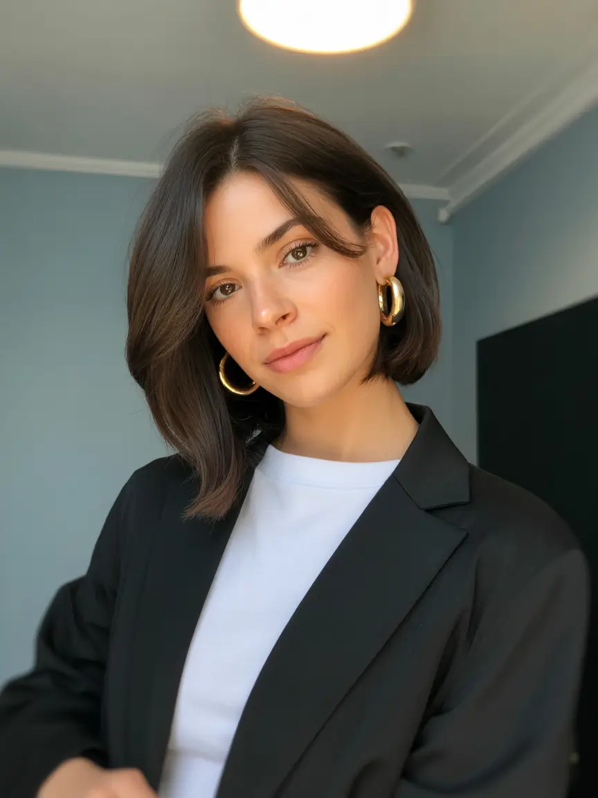 amazing spring short hairstyles 2026 Polished Dark Brown Blunt Bob