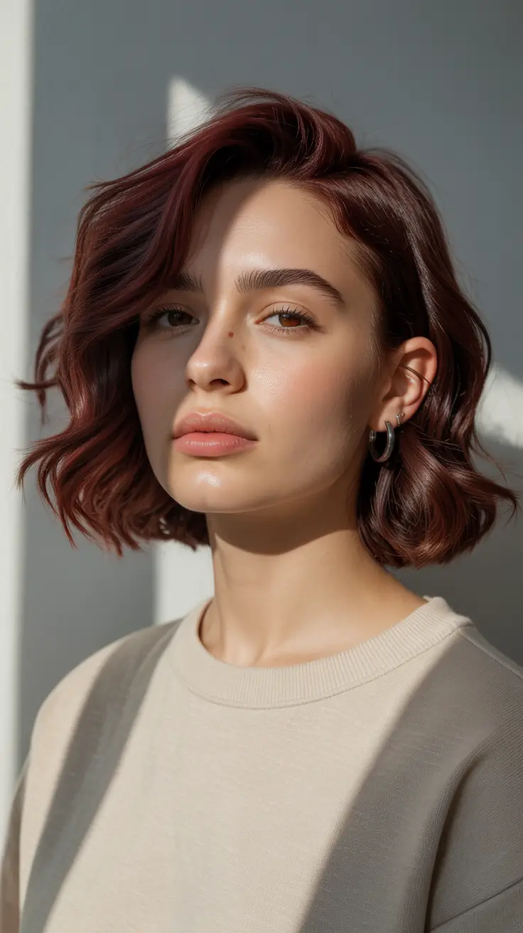 amazing spring short hairstyles 2026 Rich Auburn Wavy Bob With Side Sweep