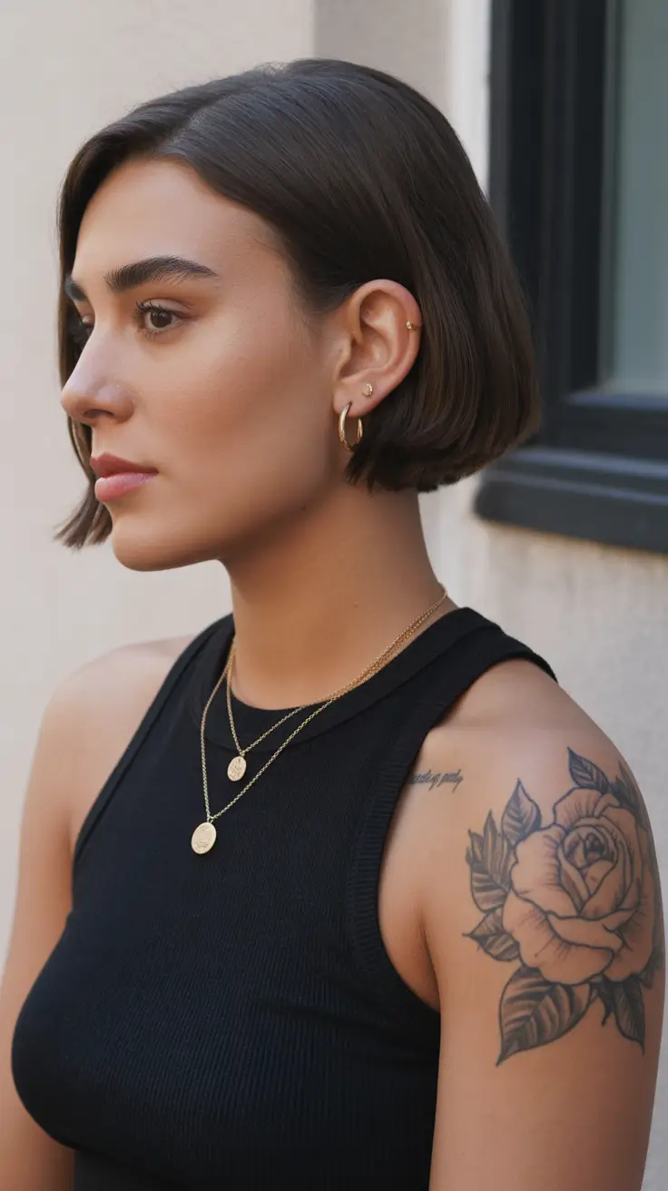 amazing spring short hairstyles 2026 Sleek Blunt Jawline Bob With Center Part