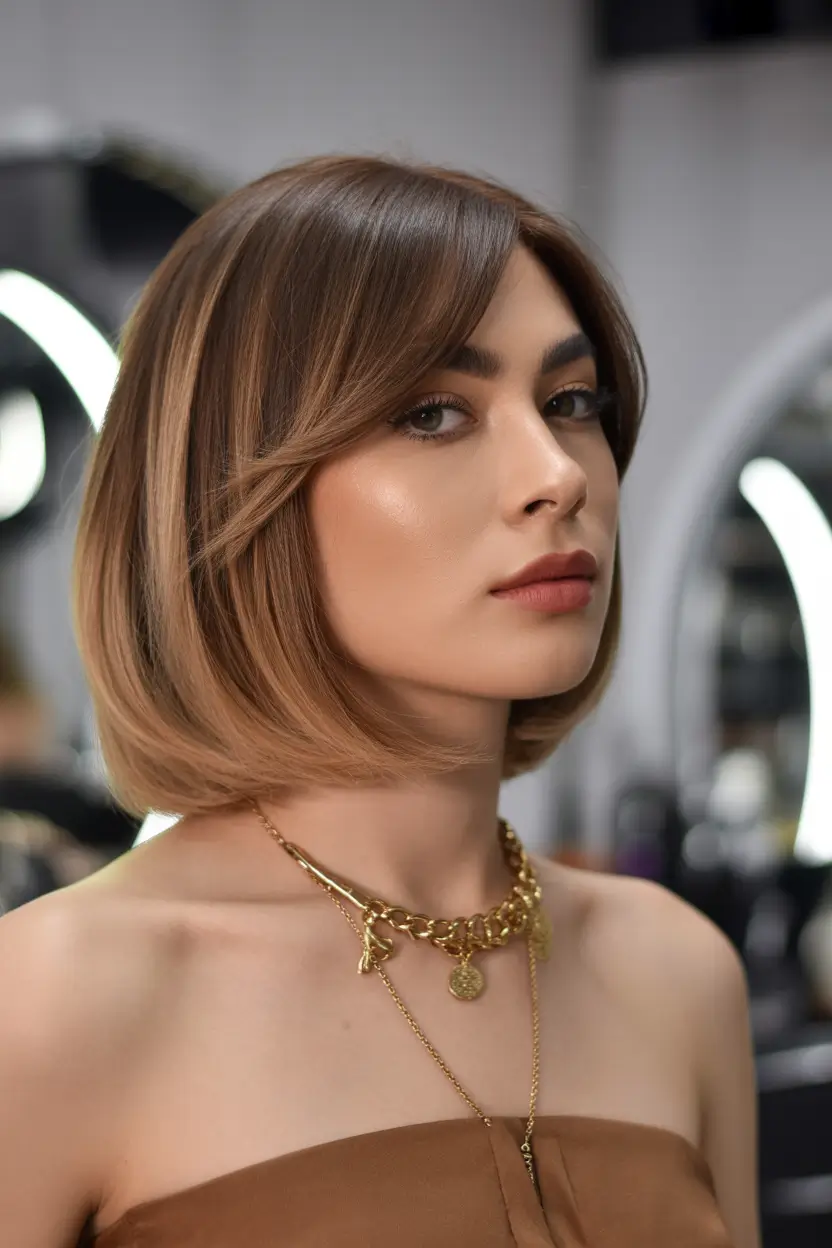 amazing spring short hairstyles 2026 Glossy Sculpted Bob With Curtain Layers