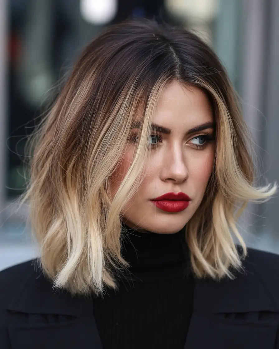 best spring haircuts for diamond face shape 2026 Soft Ombre Lob with Face Framing Layers