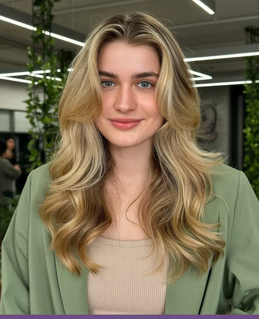 best spring haircuts for diamond face shape 2026 Soft Butterfly Layers with Lived In Blonde