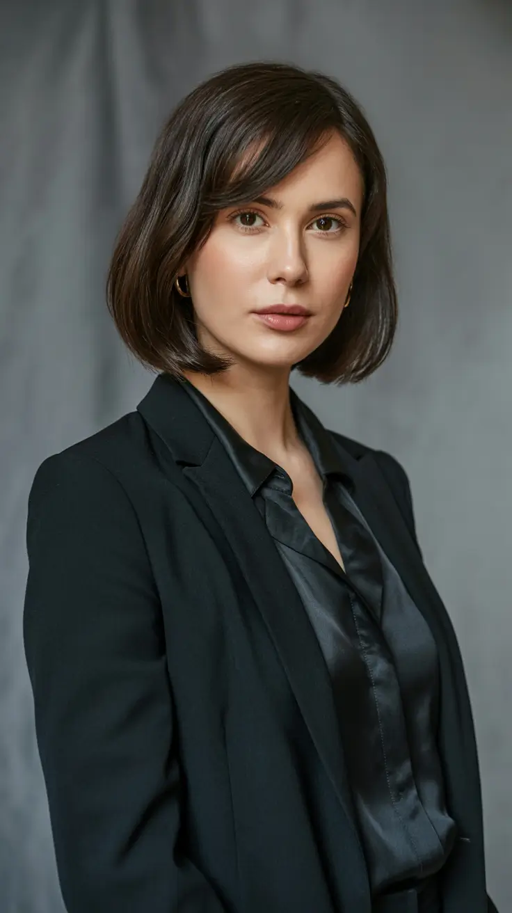 best spring haircuts for diamond face shape 2026 Classic Chin Length Bob with Soft Side Fringe