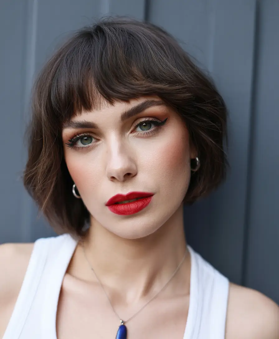 best spring haircuts for diamond face shape 2026 Parisian Micro Bob with Soft Fringe