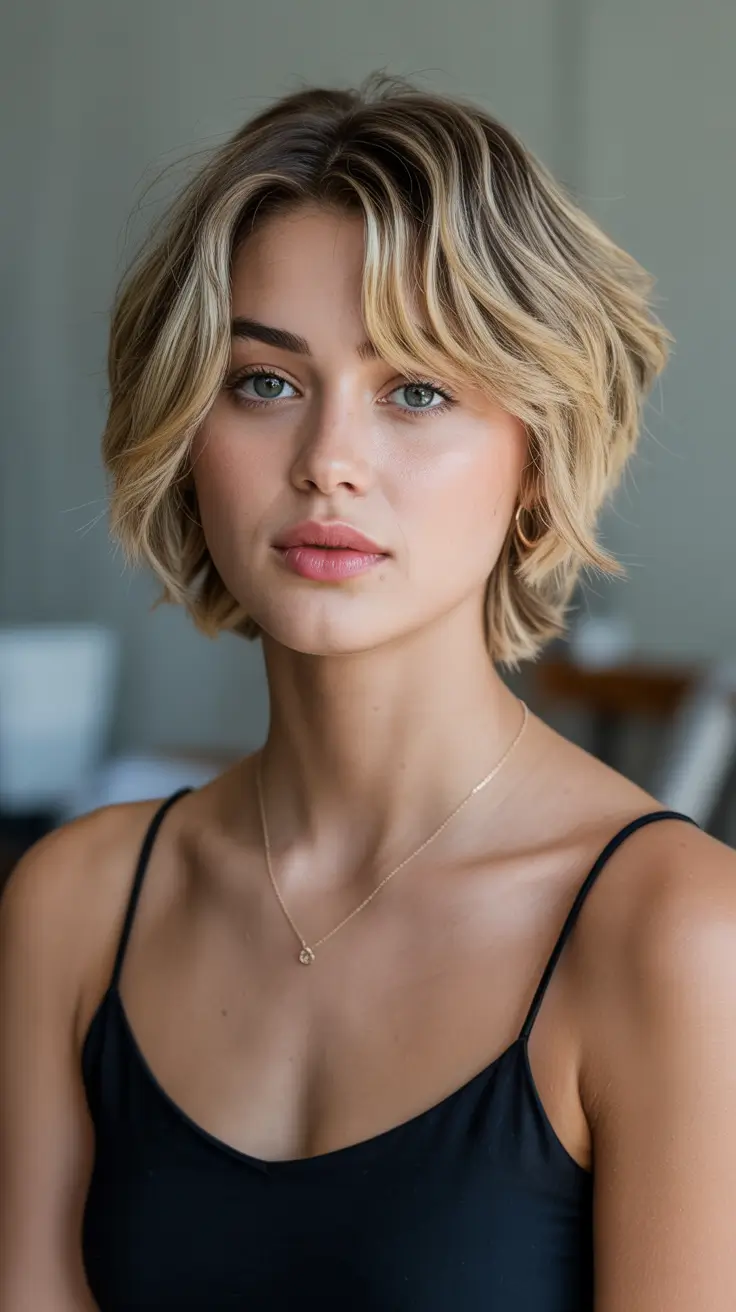 best spring haircuts for diamond face shape 2026 Textured Short Shag with Airy Volume