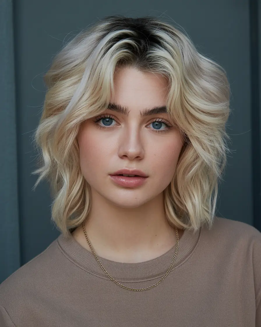 best spring haircuts for diamond face shape 2026 Layered Platinum Shag with Soft Volume