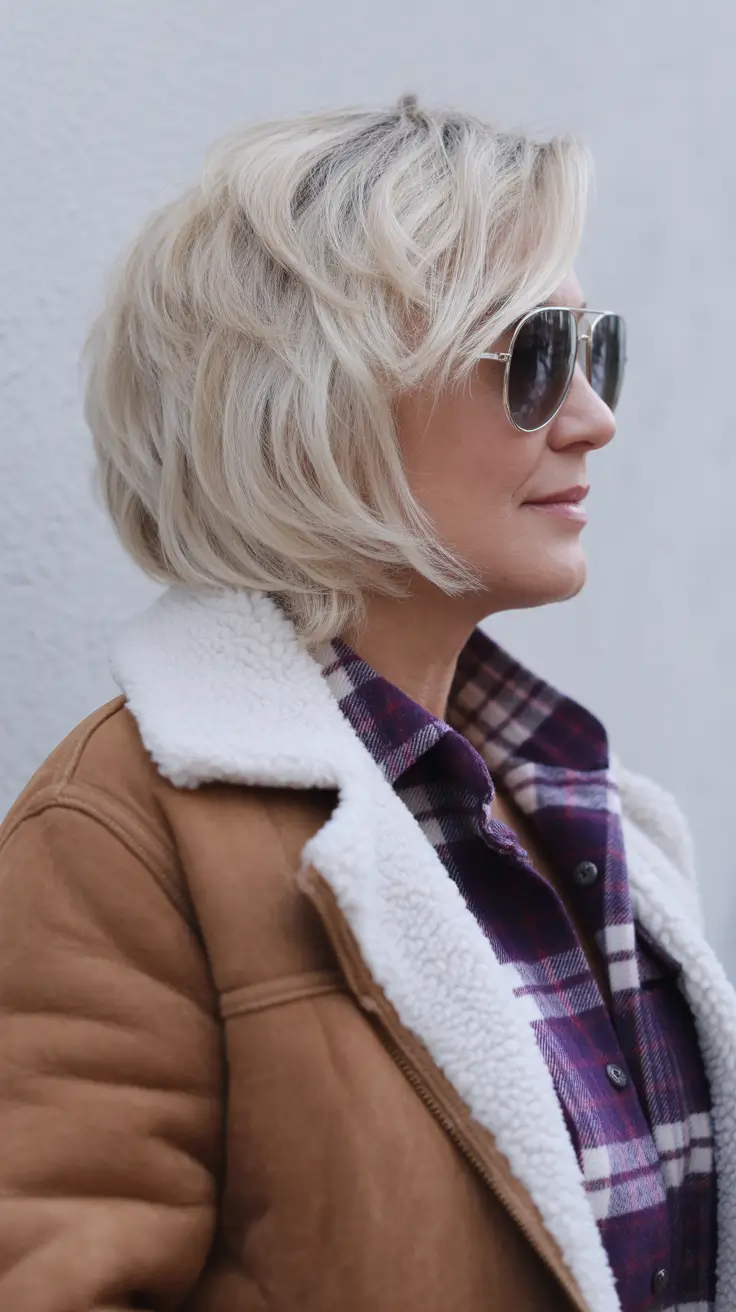 bob spring haircuts for women over 50 2026 Feathered short shaggy bob with airy layers
