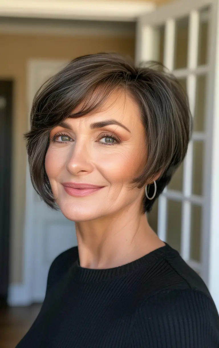 bob spring haircuts for women over 50 2026 Chic short wedge bob with sculpted side layers