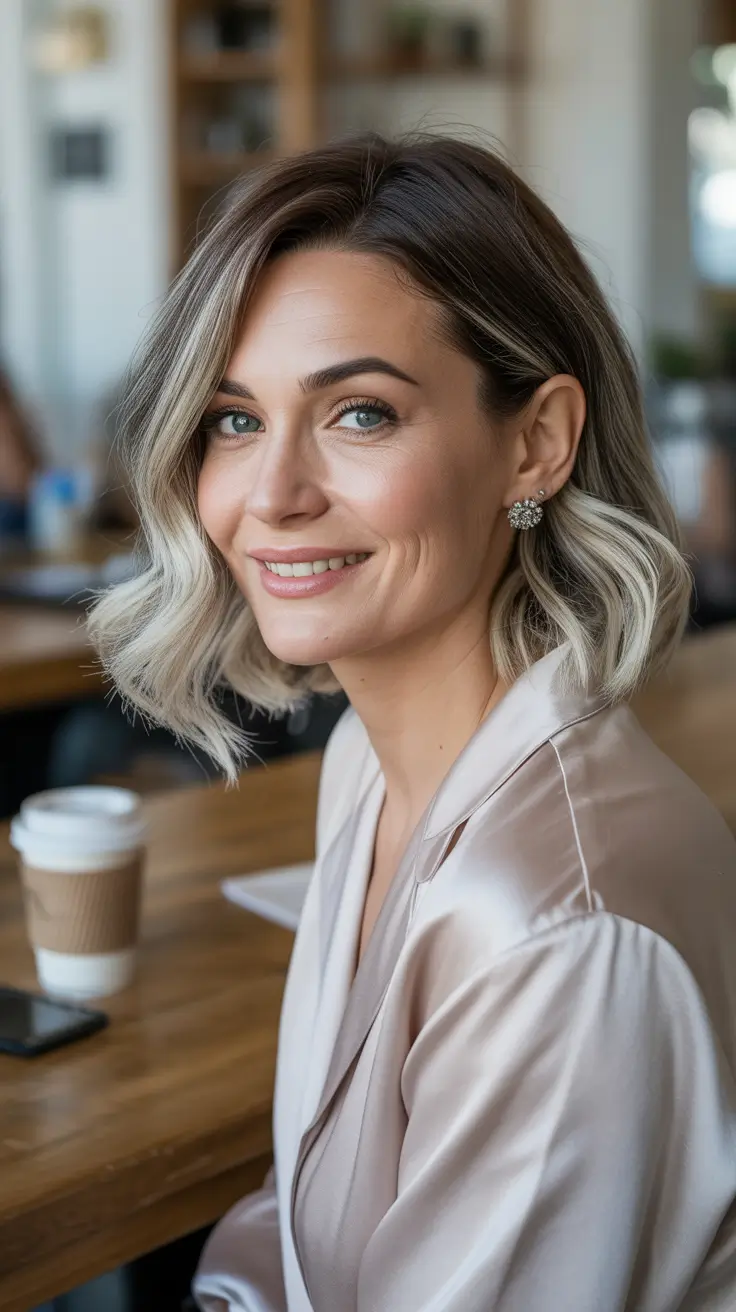 bob spring haircuts for women over 50 2026 Soft wavy layered bob with bright face framing