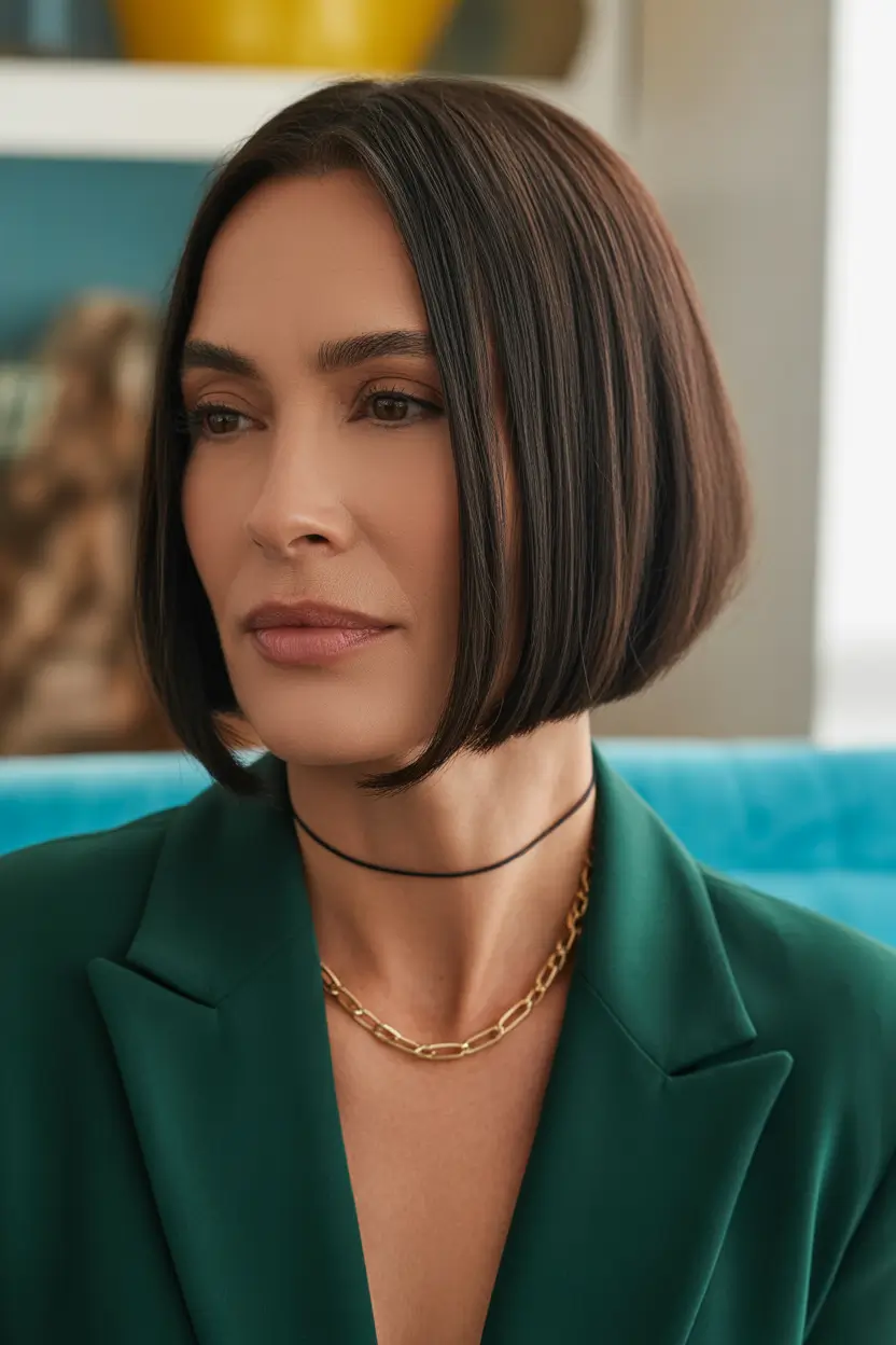 bob spring haircuts for women over 50 2026 Classic sleek short bob with center balance