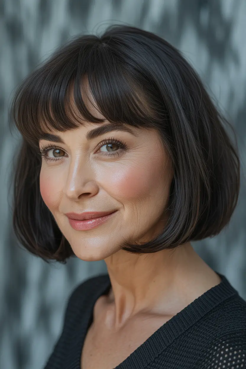 bob spring haircuts for women over 50 2026 French inspired bob with full bangs and smooth curve