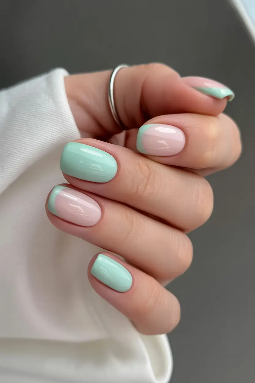 bold colorful spring nails 2026 Mint and blush soft contrast manicure