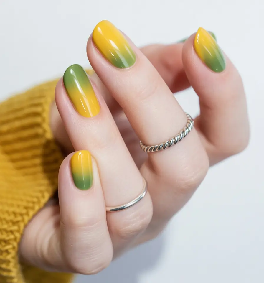 bold colorful spring nails 2026 Yellow and green gradient glow nails