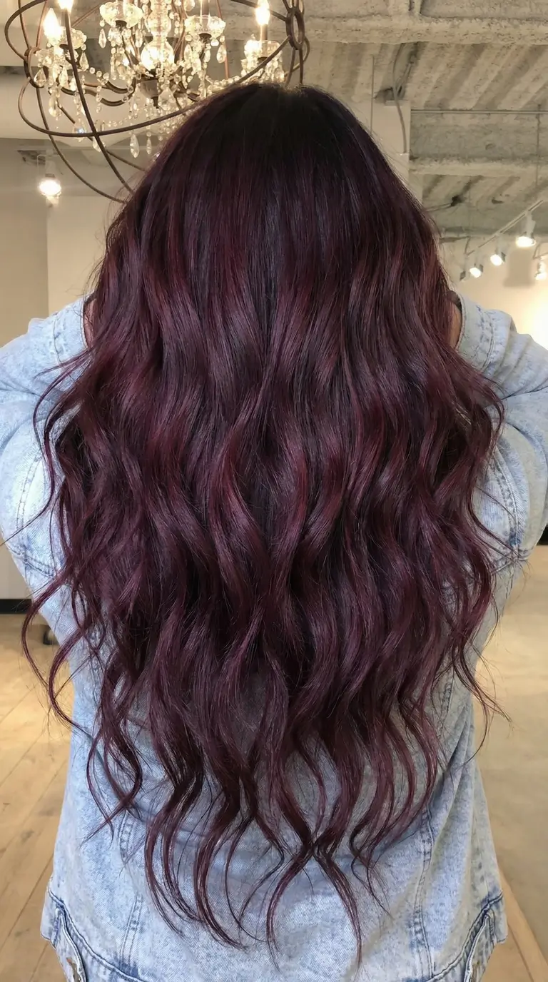 spring hair color trends 2026 Plum Noir Wavy Lengths