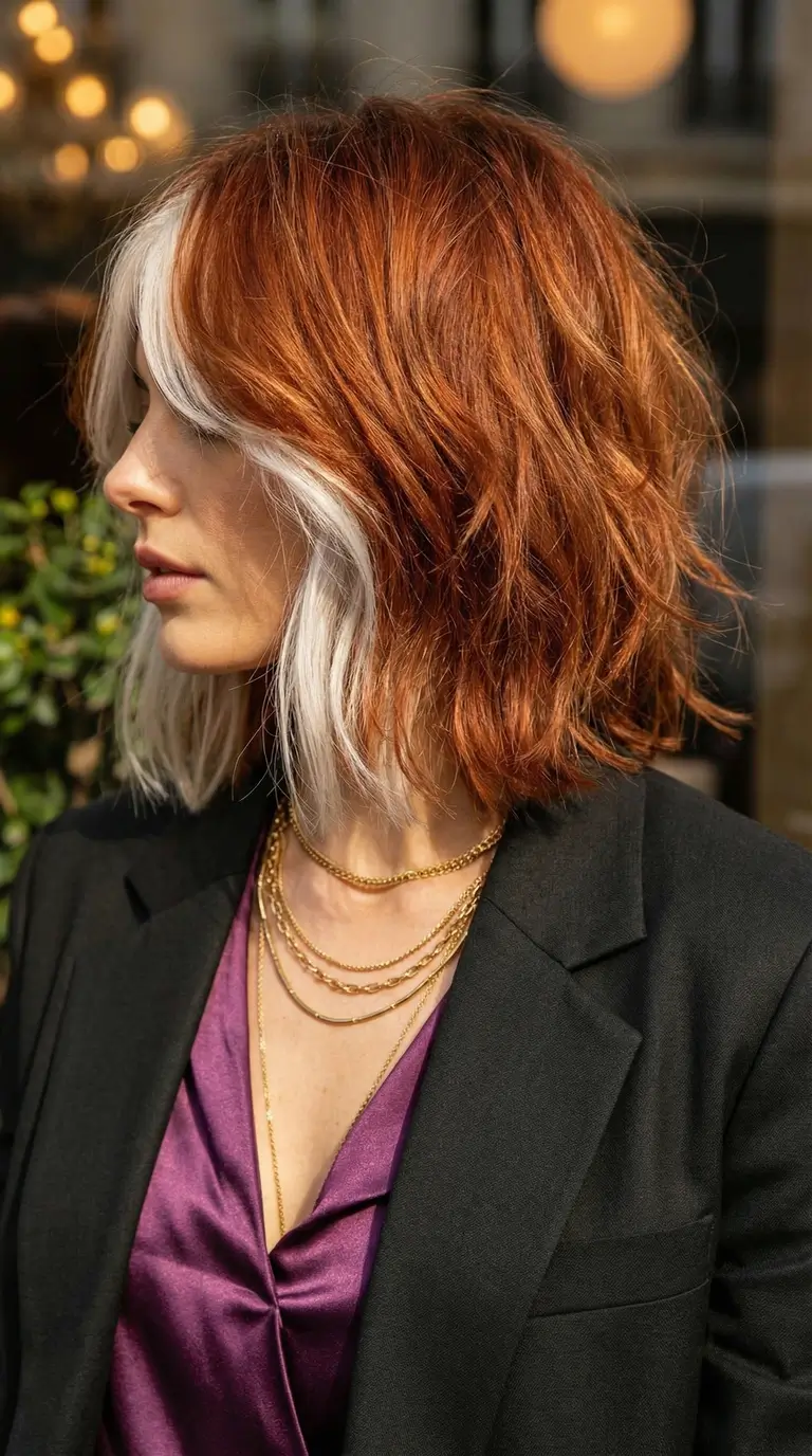 spring hair color trends 2026 Copper and Ice Contrast Bob