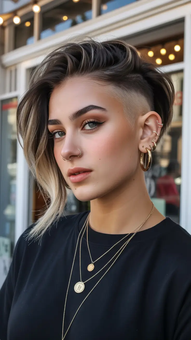 chic spring asymmetrical pixie haircuts 2026 Bold Undercut Asymmetrical Pixie with Platinum Sweep