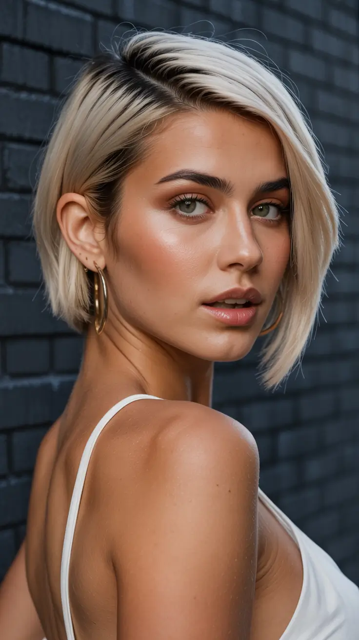 chic spring asymmetrical pixie haircuts 2026 Sharp Platinum Asymmetrical Bob Pixie Hybrid