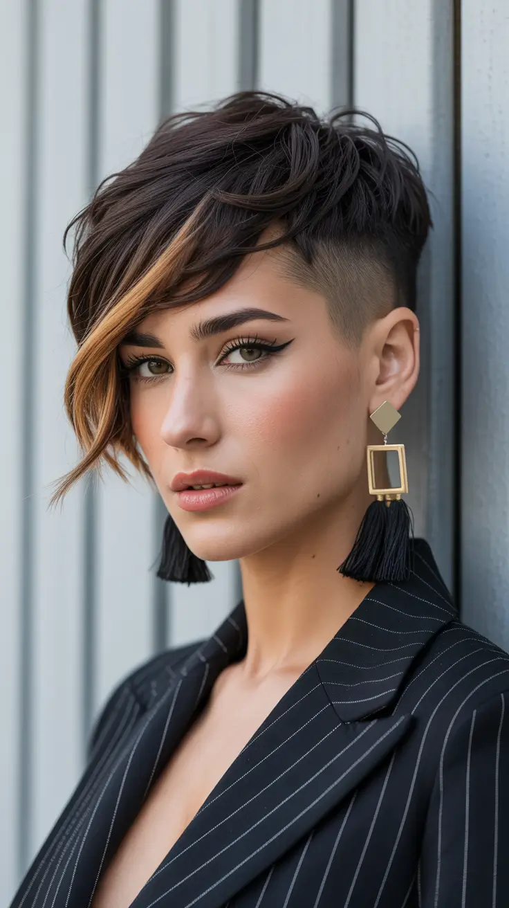 chic spring asymmetrical pixie haircuts 2026 Blonde Highlighted Asymmetrical Pixie with Dramatic Side Sweep
