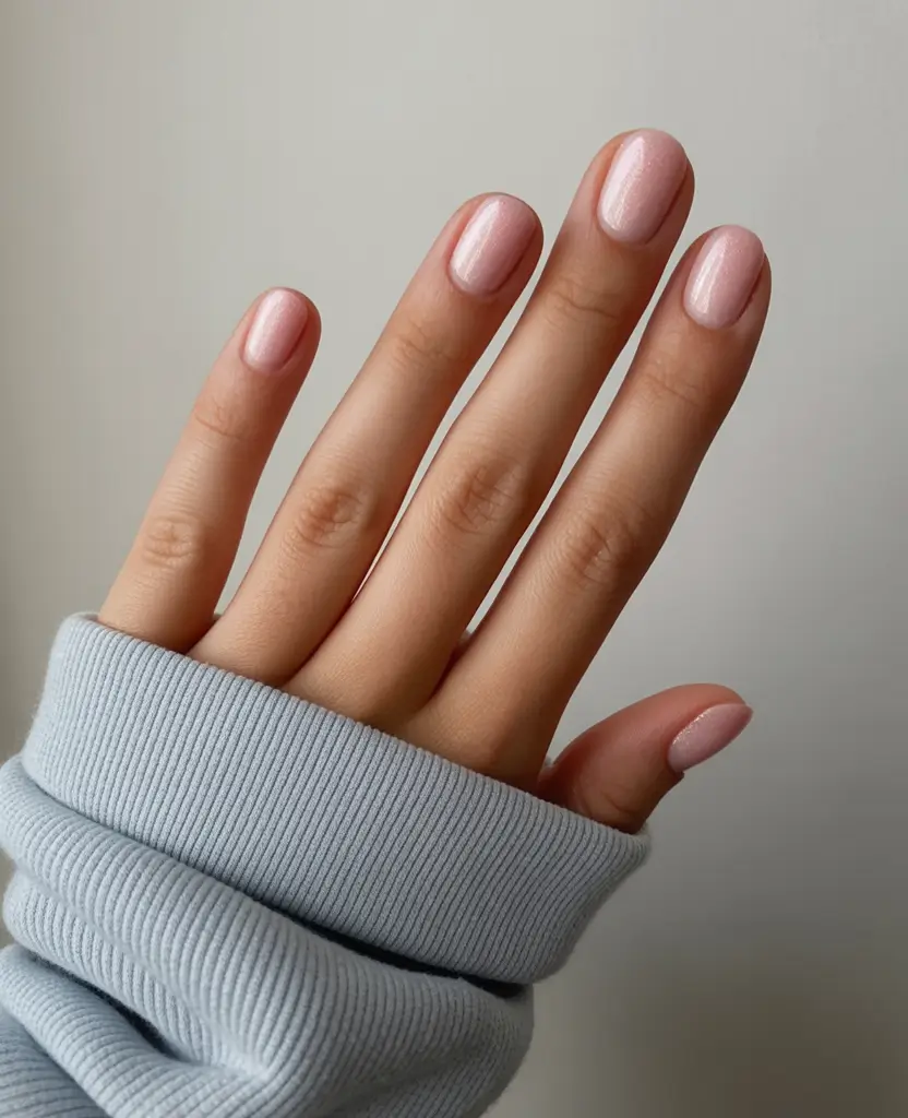 chic spring neutral nails 2026 Sheer Blush Short Oval with Natural Shine