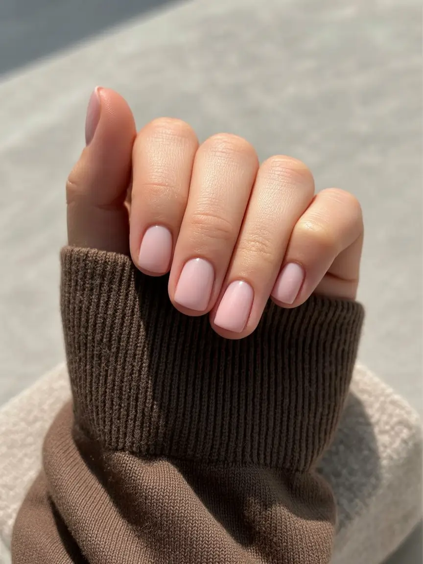 chic spring neutral nails 2026 Soft Blush Short Square for Everyday Minimalism
