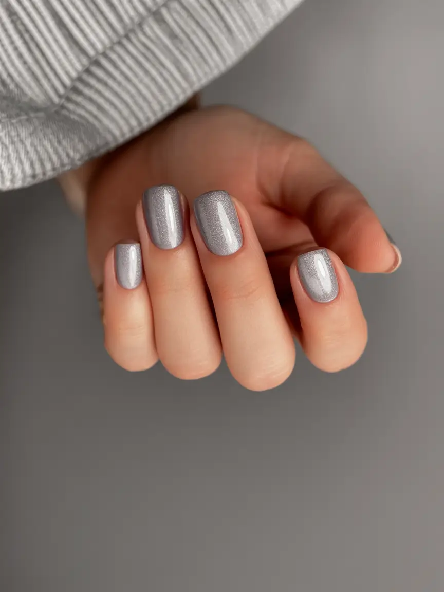 chic spring neutral nails 2026 Silver Chrome Short Neutral Statement