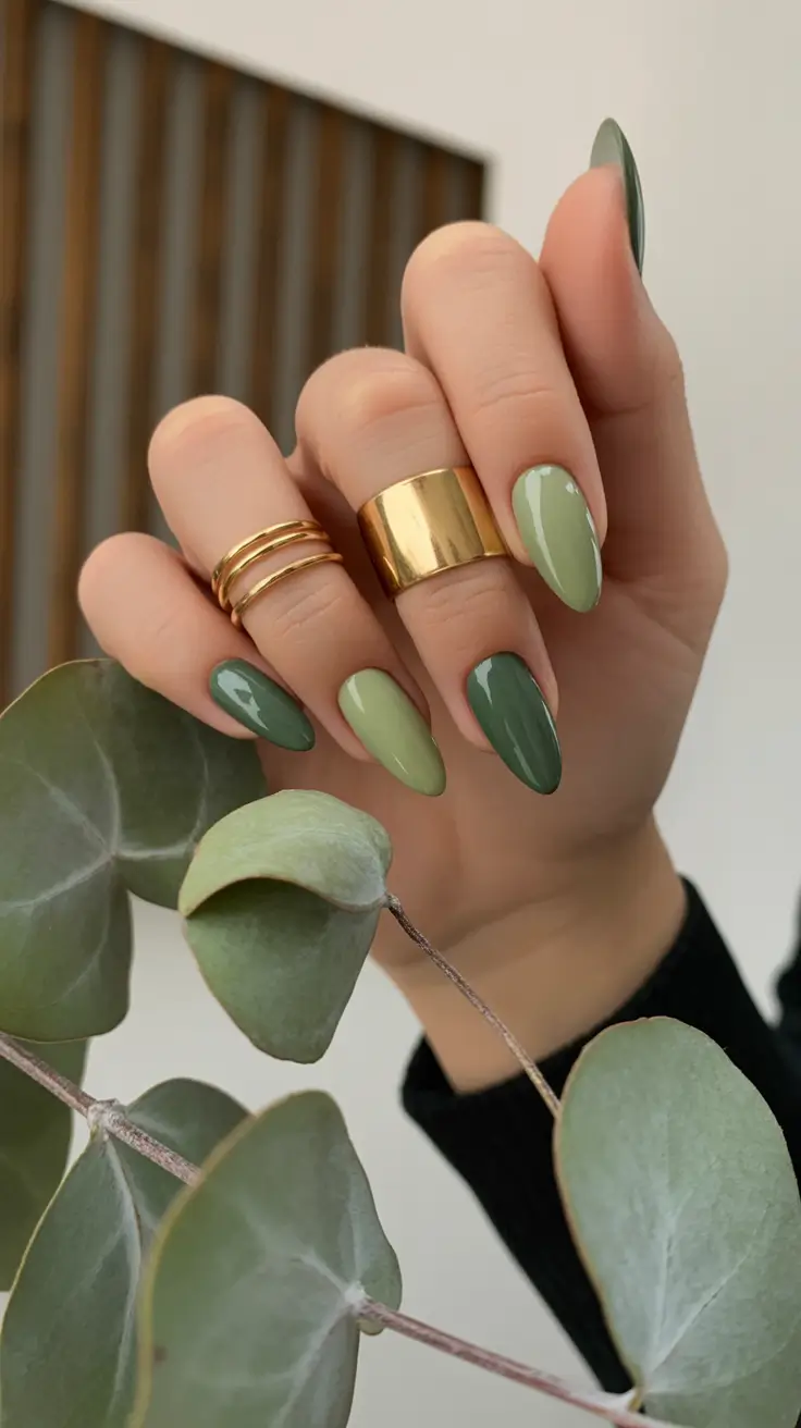 chic subtle spring nails 2026 Modern Olive Green Almond