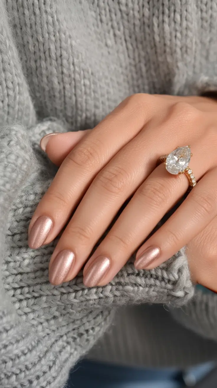 chic subtle spring nails 2026 Champagne Rose Chrome Glow