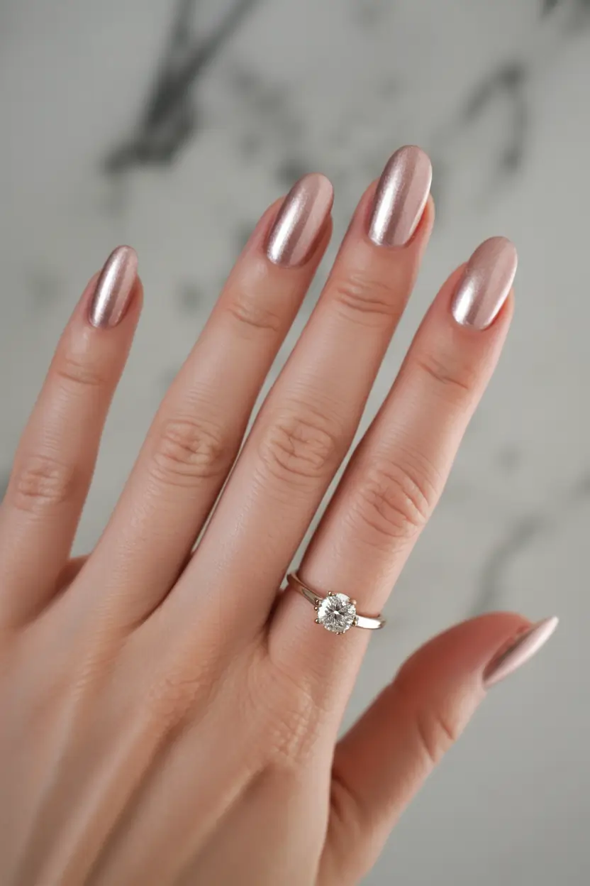 chic subtle spring nails 2026 Rose Gold Mirror Almond