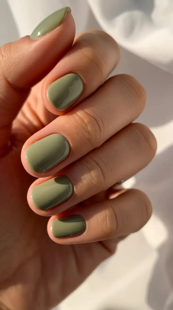 chic subtle spring nails 2026 Muted Sage Short Simplicity
