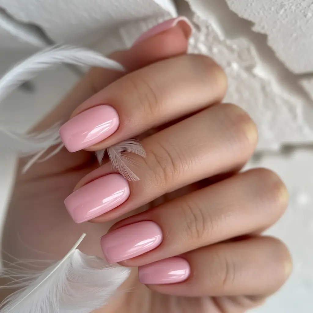 chic subtle spring nails 2026 Glossy Baby Pink Square Perfection