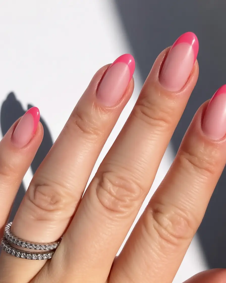 chic subtle spring nails 2026 Hot Pink Micro French Almond