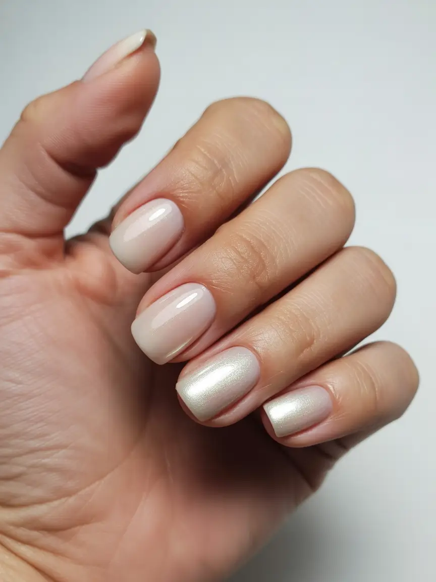 chic subtle spring nails 2026 Pearl Glow Neutral Square