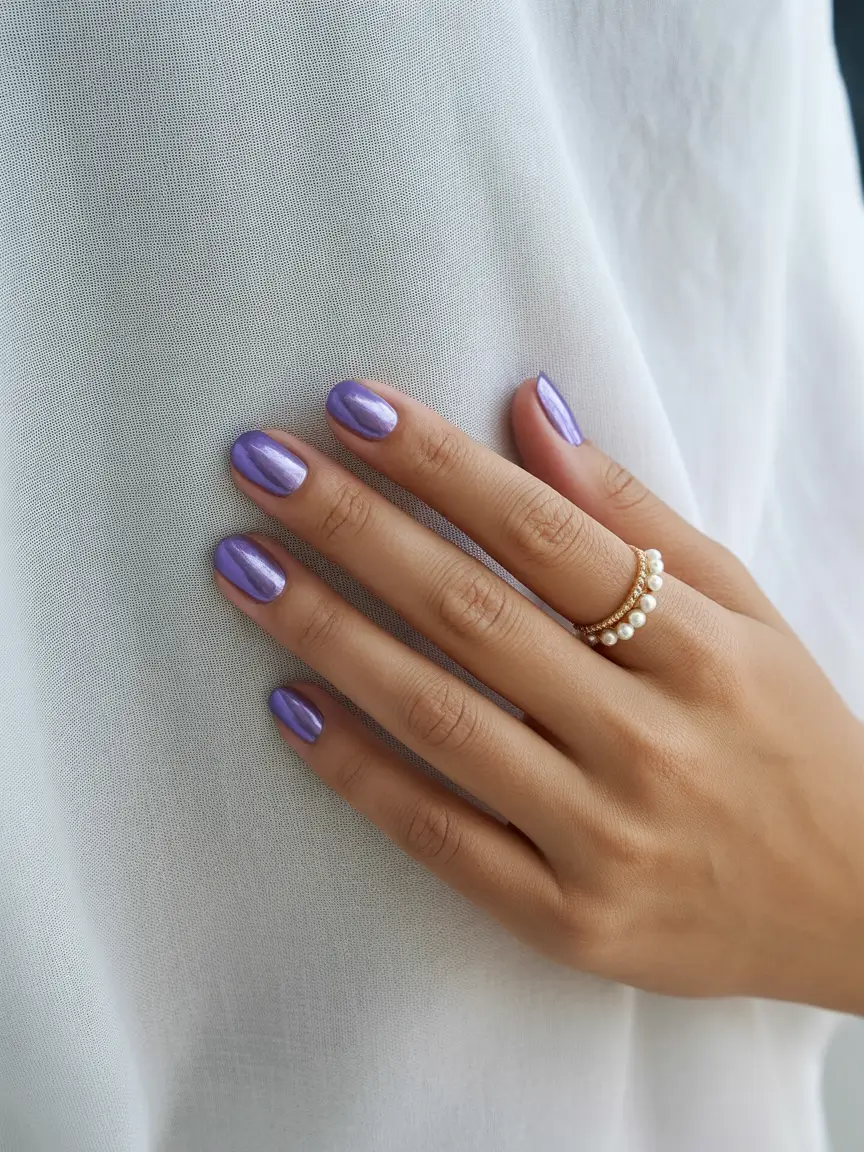 chic subtle spring nails 2026 Lavender Chrome Glow
