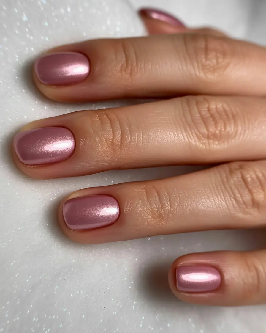 chic subtle spring nails 2026 Rosy Pink Micro Chrome Short
