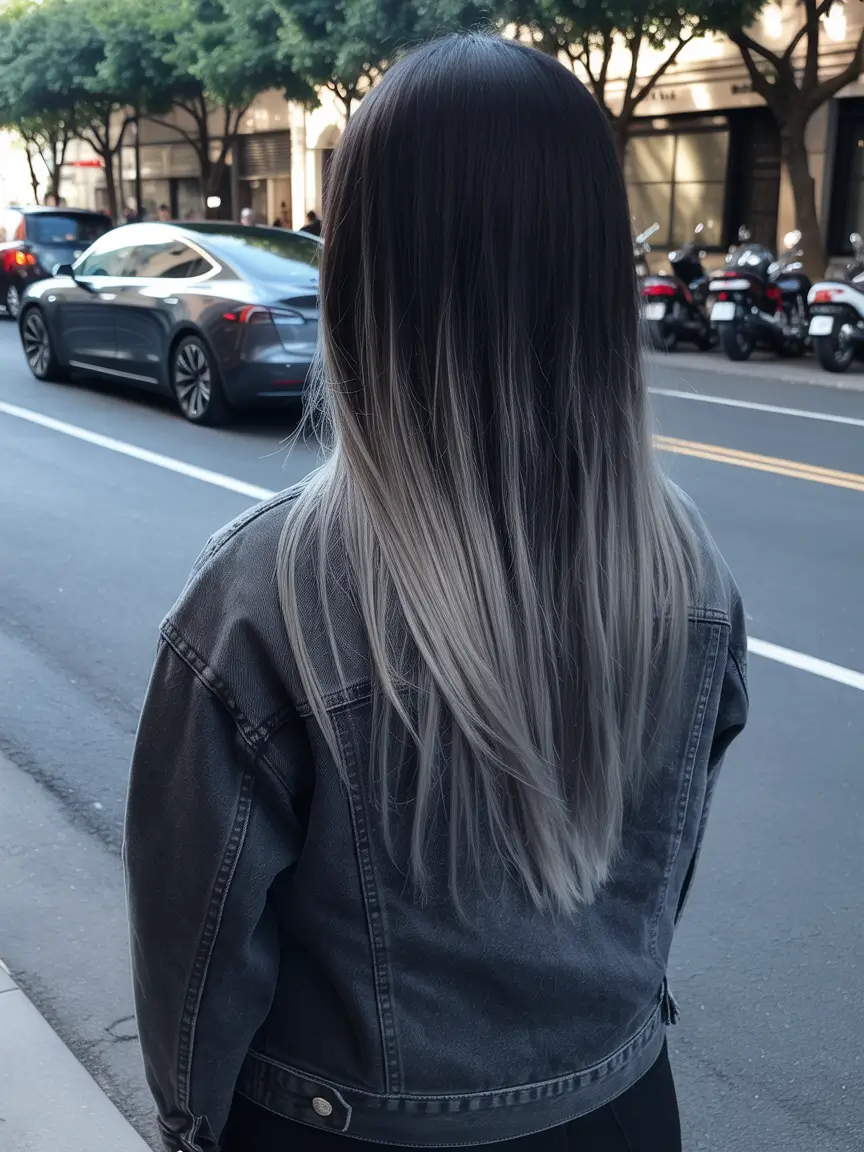cool spring hair color for dark skin 2026 Charcoal melt with silver spring transition