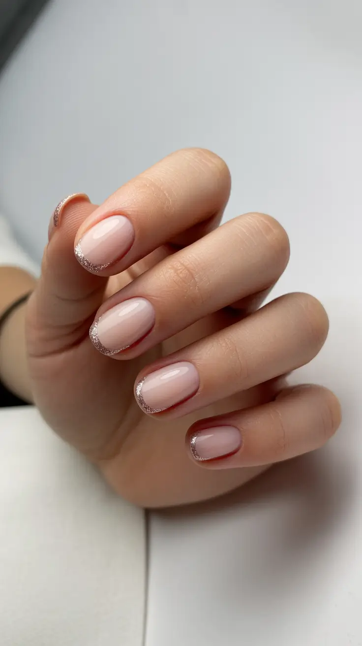 cute spring nails ideas 2026 Soft Glitter Micro French on Natural Oval Nails