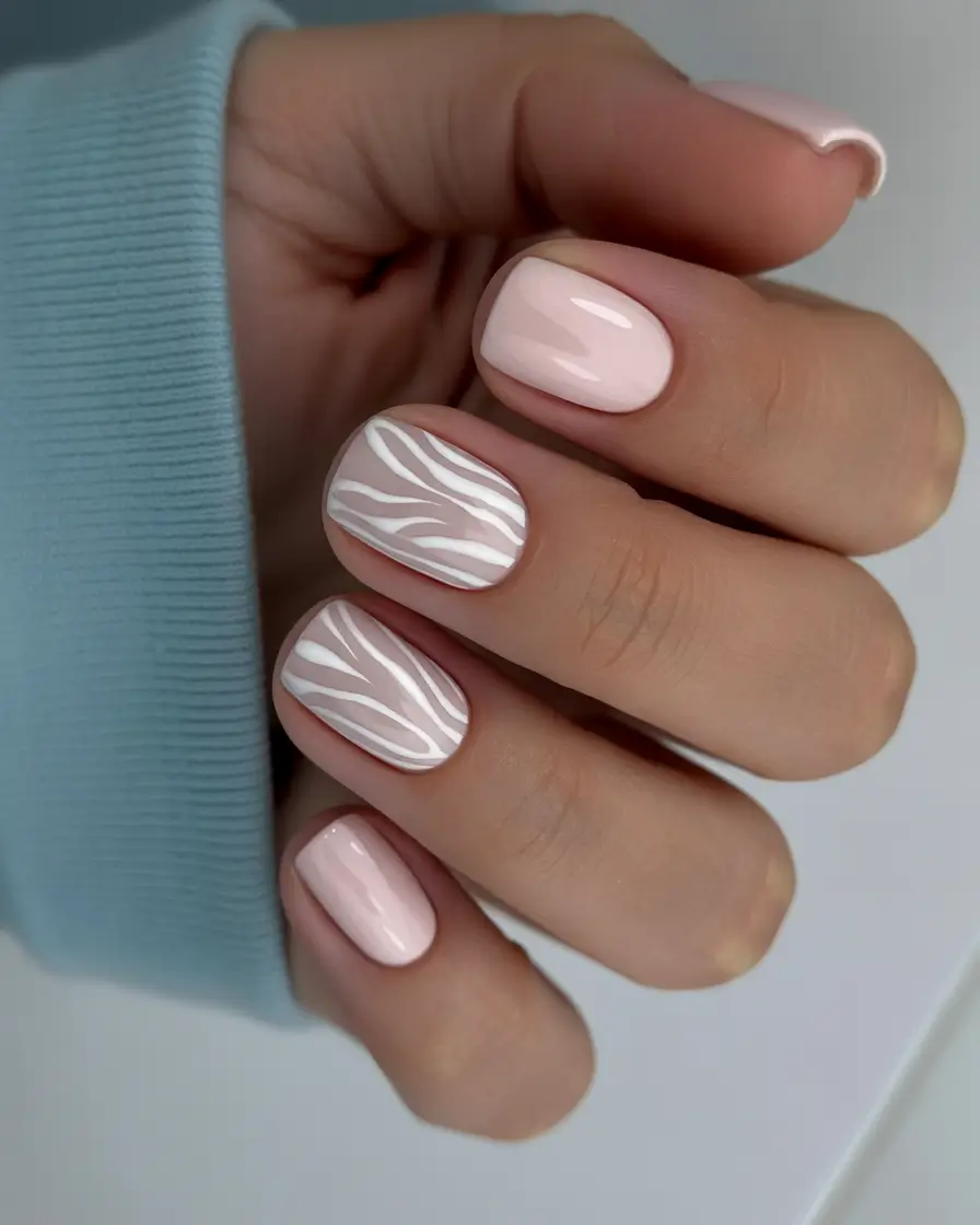 dreamy spring gel nails vibes 2026 Soft Blush Neutrals with Quiet White Line Art