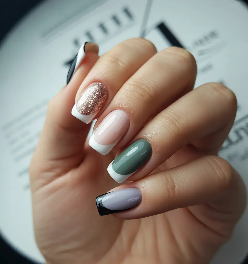 dreamy spring gel nails vibes 2026 Mixed French Accents with Soft Spring Shades