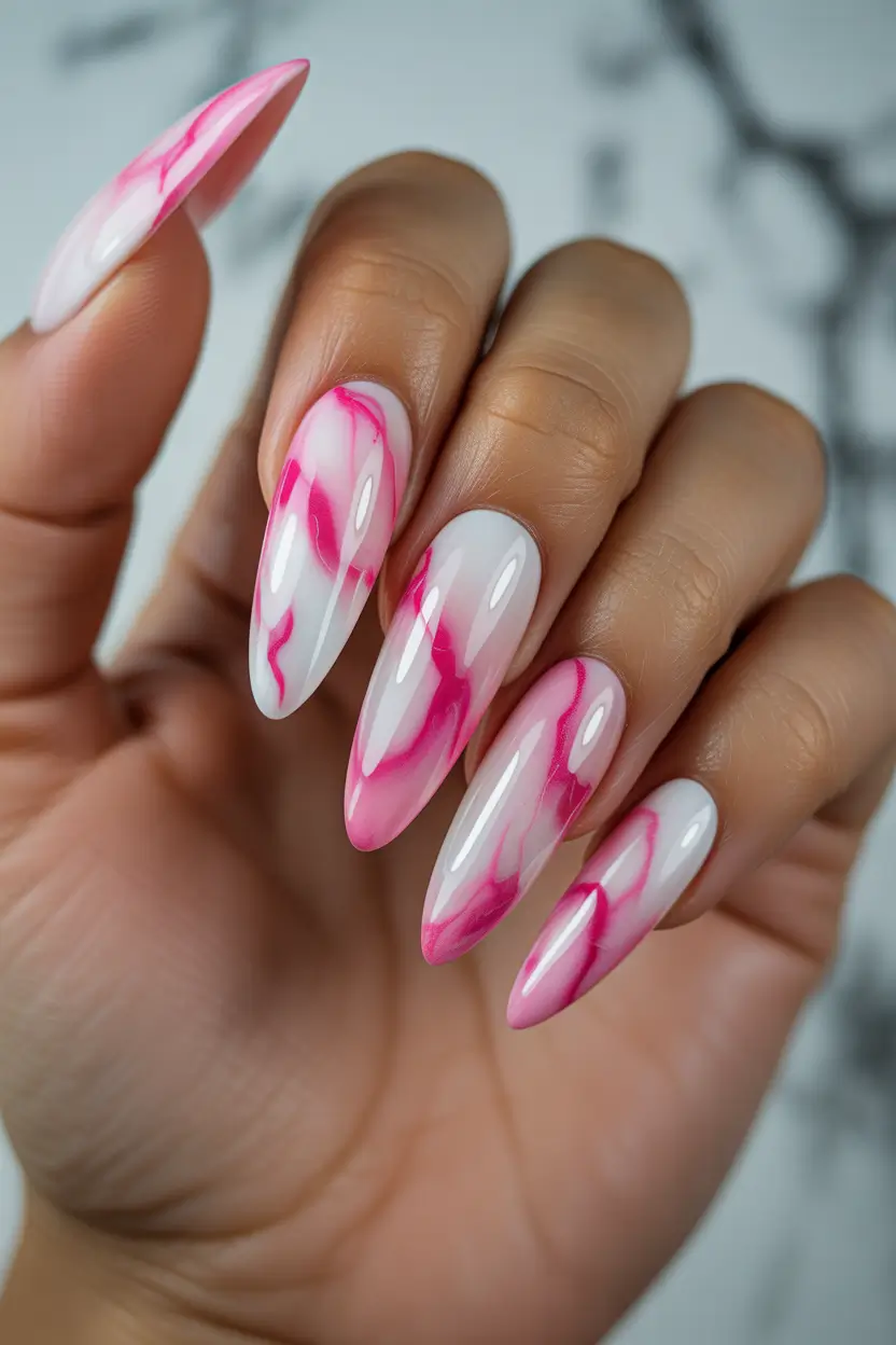 dreamy spring gel nails vibes 2026 Vivid Pink Marble Energy for Spring Confidence