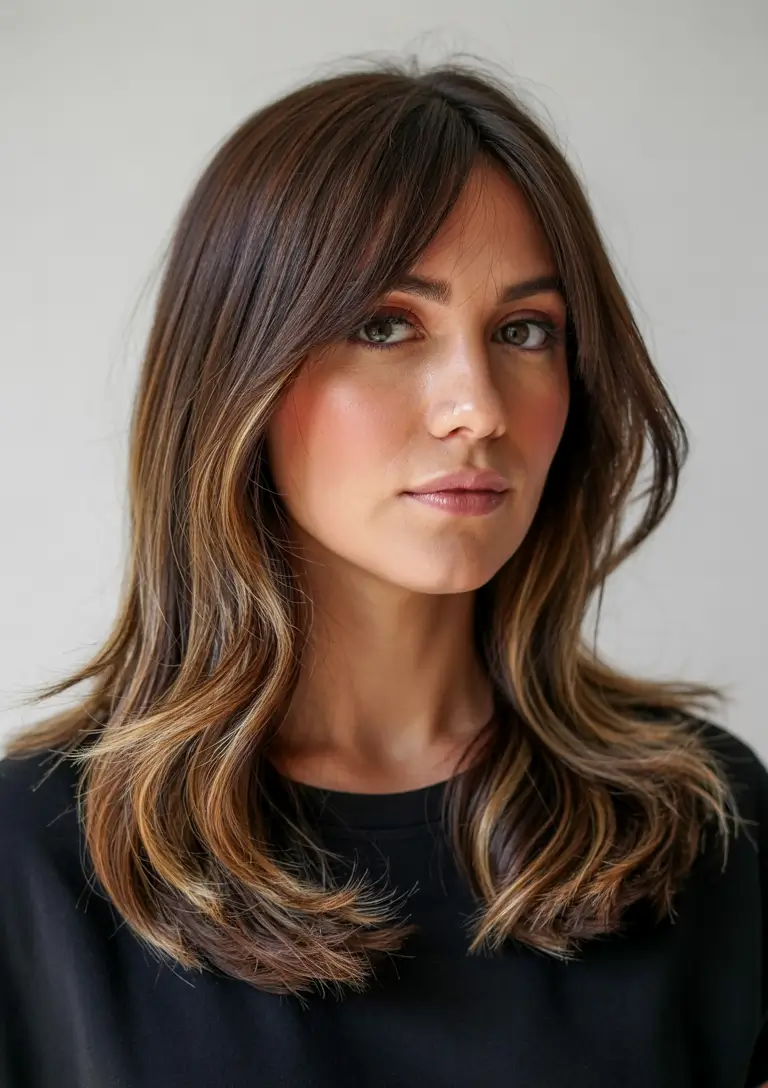 dreamy spring hair color for tan skin 2026 Caramel brunette with airy face-framing layers