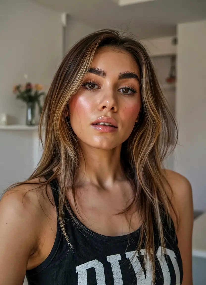 dreamy spring hair color for tan skin 2026 Soft honey brunette with delicate face glow pieces