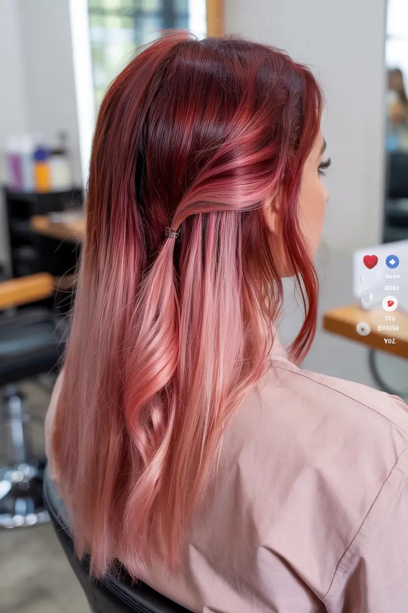 dreamy spring hair color for tan skin 2026 Blended berry melt with soft dimensional waves