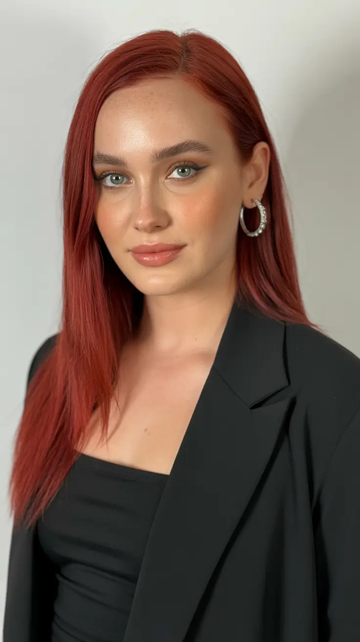 dreamy spring hair color warm skin tone 2026 Deep Terracotta Sleek Lengths for a Refined Spring Statement