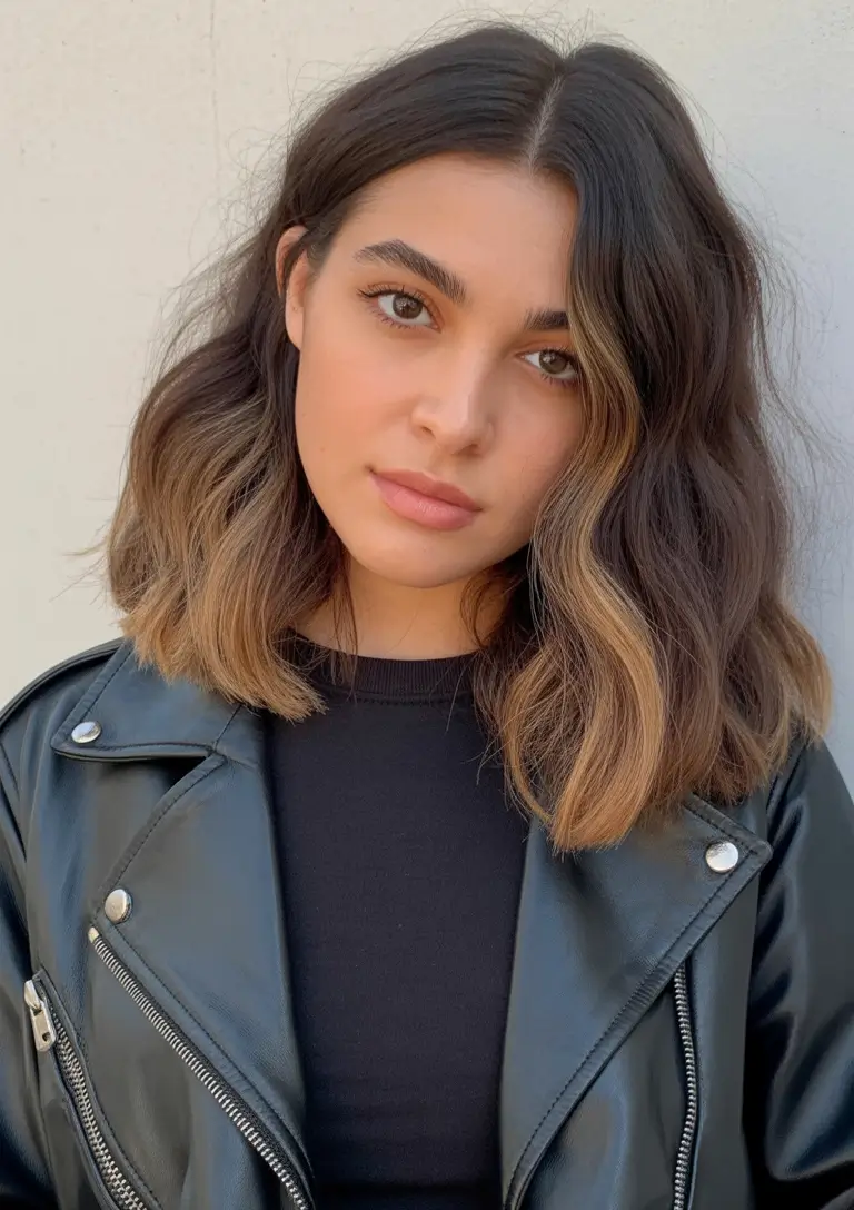 dreamy spring hair color warm skin tone 2026 Soft Brunette Lob with Blonde Contour Accents